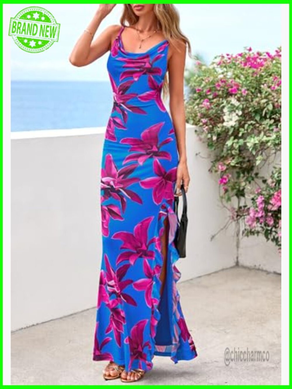 Bodycon Floral Maxi Dress Mermaid Hem Spaghetti Straps Backless Summer - Picture 3 of 7